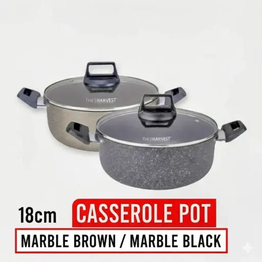 Harvest Non-Stick Casserole Pot With Glass Lid  Induction Ready 18 cm