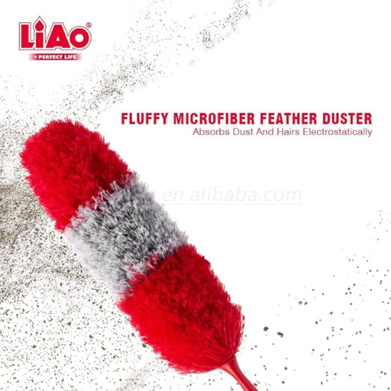 LIAO Cleaning Duster 60 cm with fluffy microfiber head that absorbs dust electrostatically. Effective tool for household dusting.