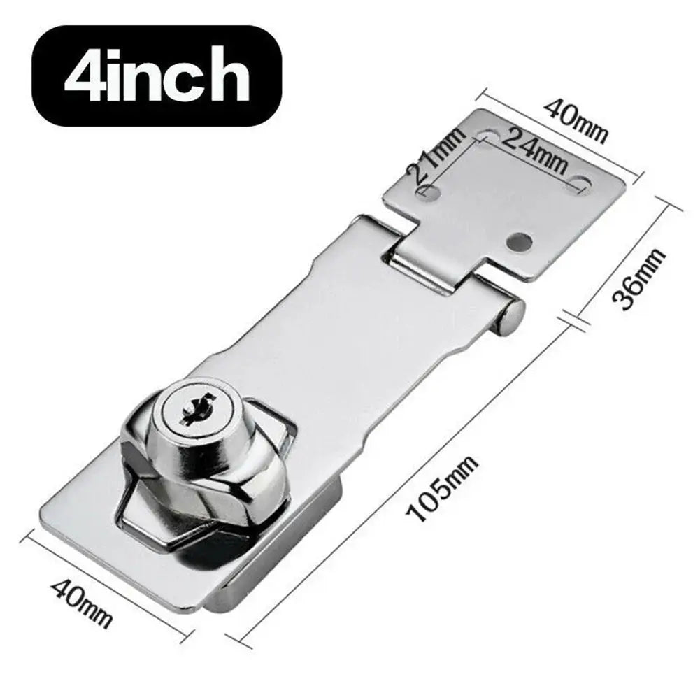 Stainless Steel 2 in 1 Plate Lock with key mechanism, ideal for securing doors, cabinets, and desks. Durable hardware lock with precise dimensions.