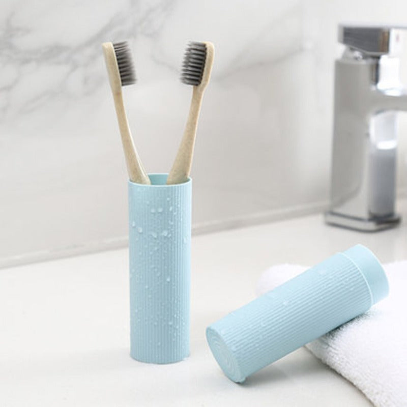 Blue Toothbrush Travel Case Cover - Durable & Portable | Bamagate.com, shown with bamboo toothbrushes, perfect for hygienic storage during travel.