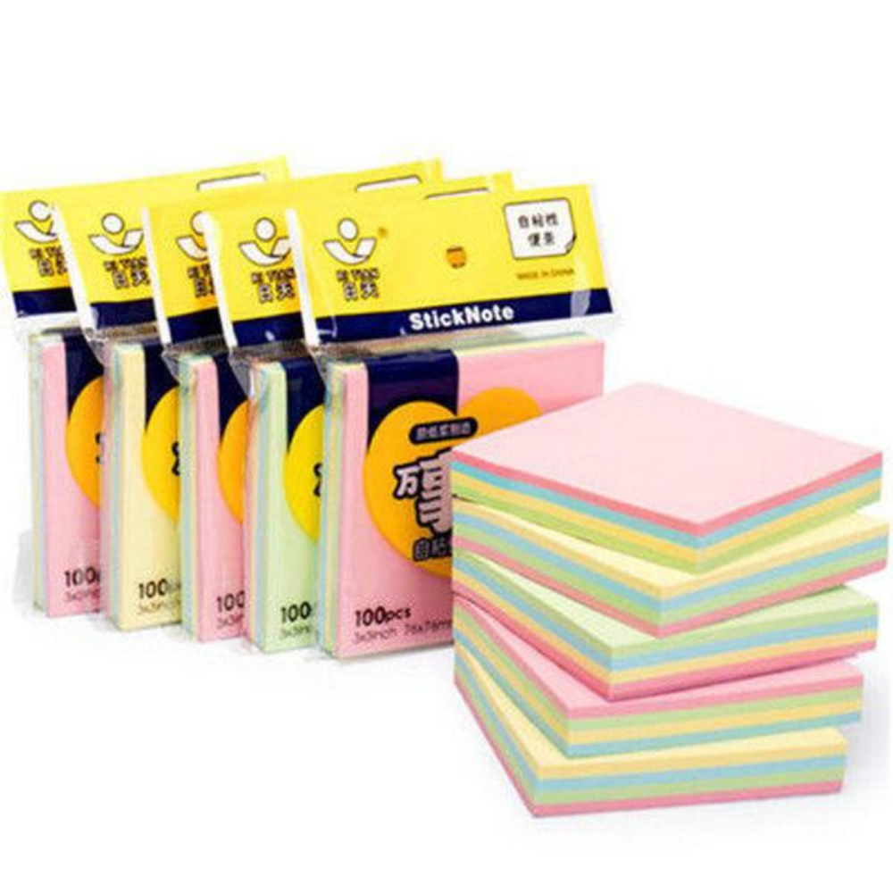 Post-it Sticky Notes 5-Colour - Super Sticky 3x3 inch pads in assorted pastel shades, ideal for school, office, and home organization.