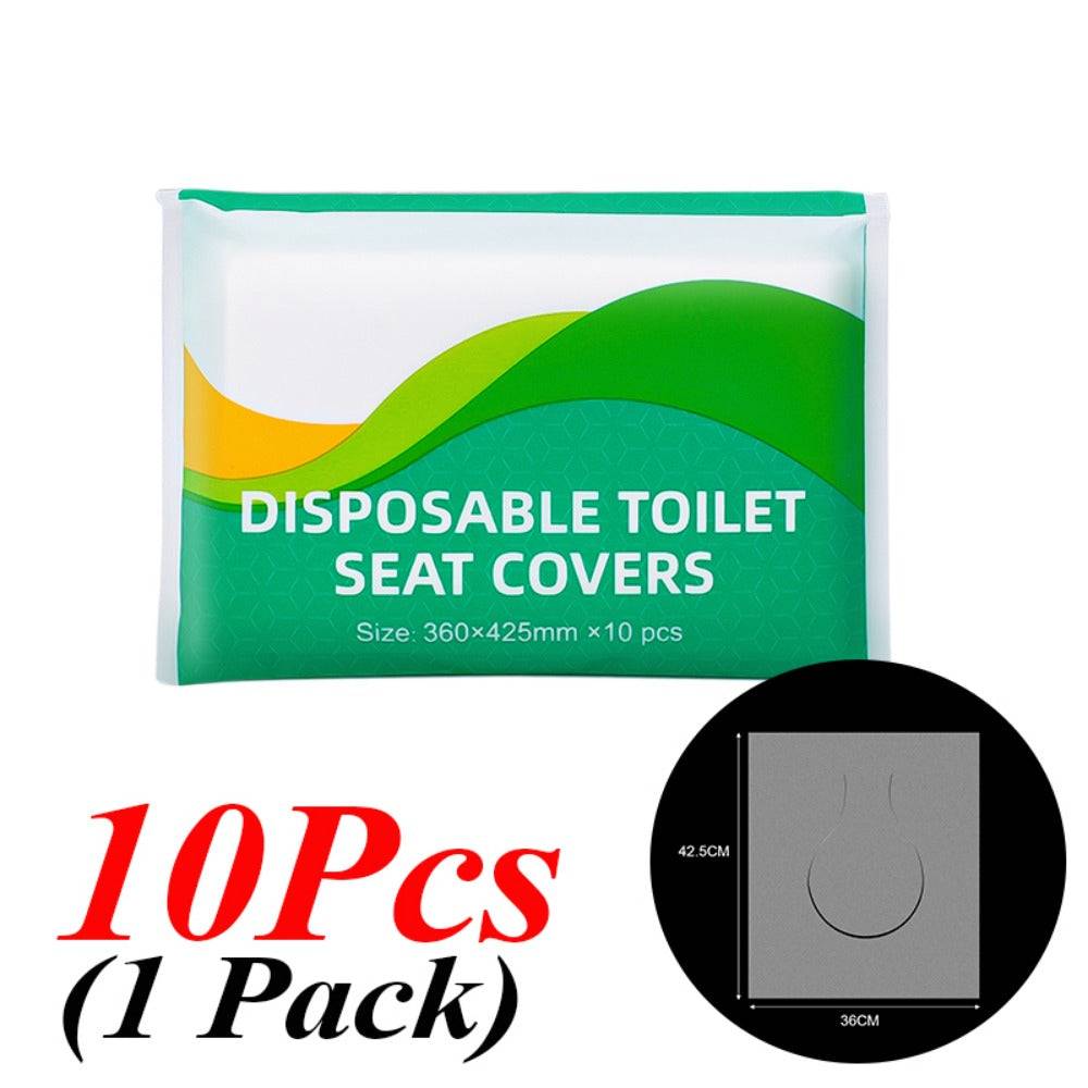 Toilet Seat Covers - Disposable Protection | 10PCS pack with 360x425mm size, ideal for hygienic use in public restrooms and travel.