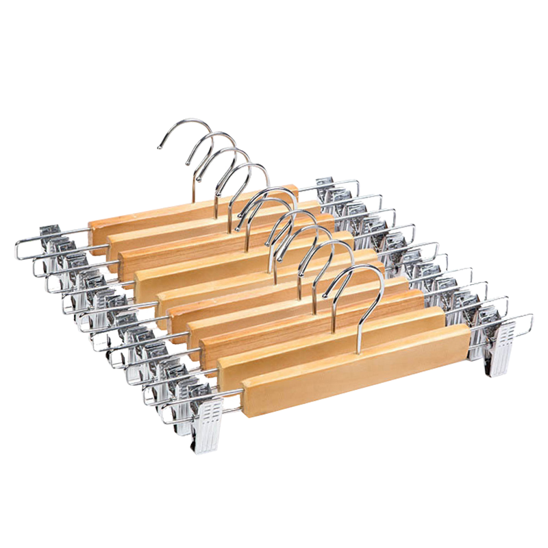 3PCS Wooden Jeans Hanger with Clips featuring durable wood and anti-rust metal clamps for organized clothing storage in Sri Lanka.