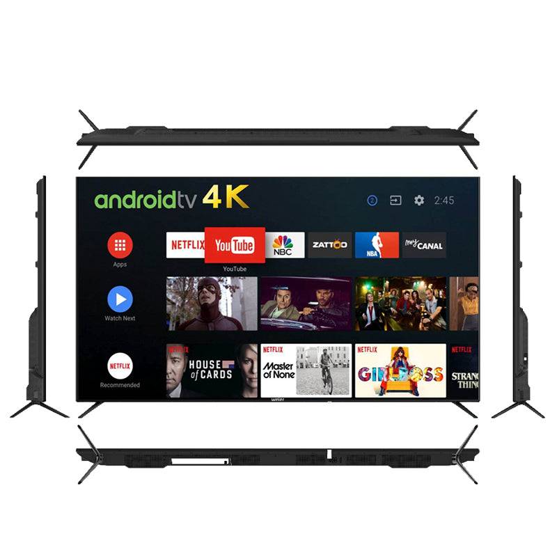 Mitshu 4K UHD Android 55" Smart TV interface showing streaming apps like Netflix and YouTube, perfect for smart home viewing experience.