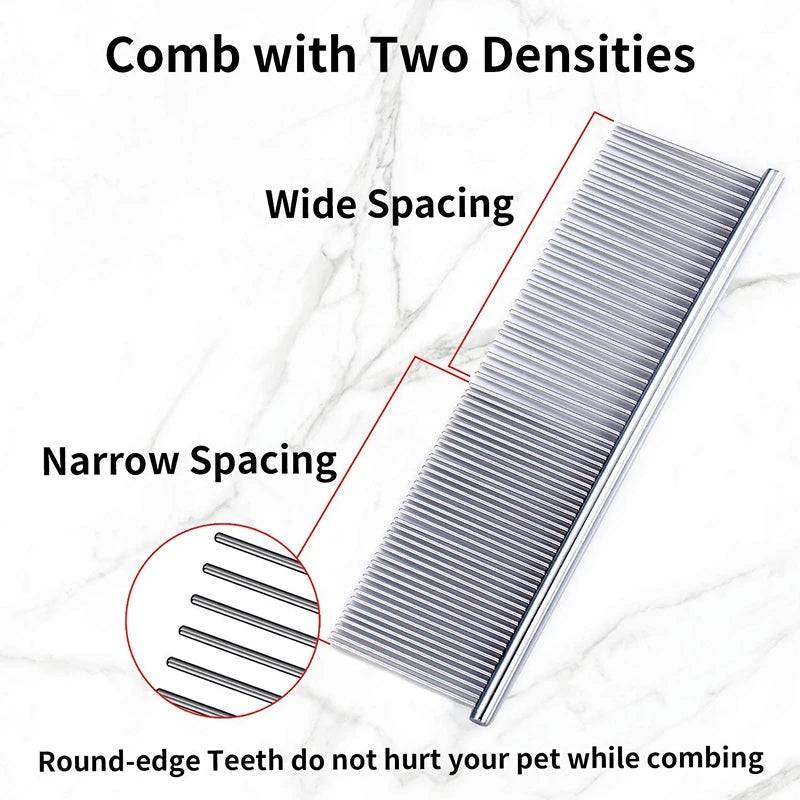 Pet Comb Steel - Dog Grooming Comb 19cm featuring dual-density teeth for wide and narrow spacing, perfect for detangling and smoothing pet coats.