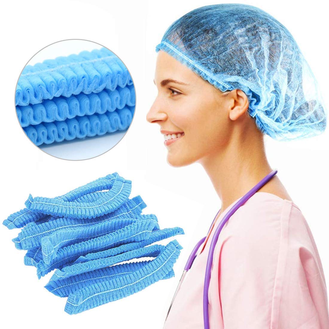 Disposable Safety Hair Net 100 PCs shown on a nurse, ideal for hygiene in medical or food settings. Buy at best price in Sri Lanka on Bamagate.com.