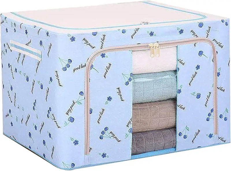 Blue Foldable Cloth Storage Box 39cm with floral print, sturdy and stylish organizer for clothes, towels, and home essentials.