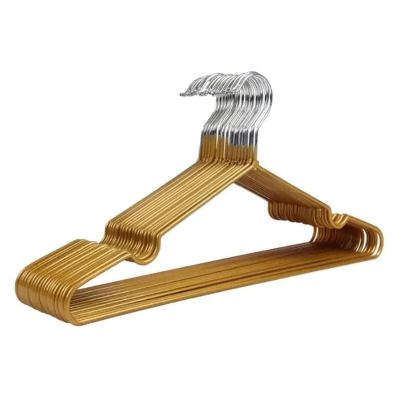 Gold Metal PVC Coated Cloth Hangers 10PCS with strong metal frame ideal for hanging shirts, coats, and trousers neatly.