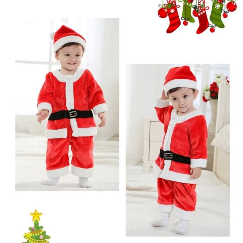 Kids Santa Clause Costume 4 - 6 Years featuring red velvet suit with white trim, black belt, and Santa hat, ideal for Christmas celebrations.