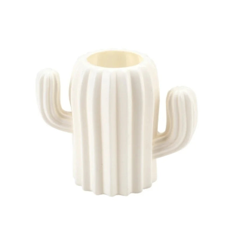 White Cactus Plastic Pen Holder with ribbed design, decorative and functional pencil holder for office or study desk in Sri Lanka.