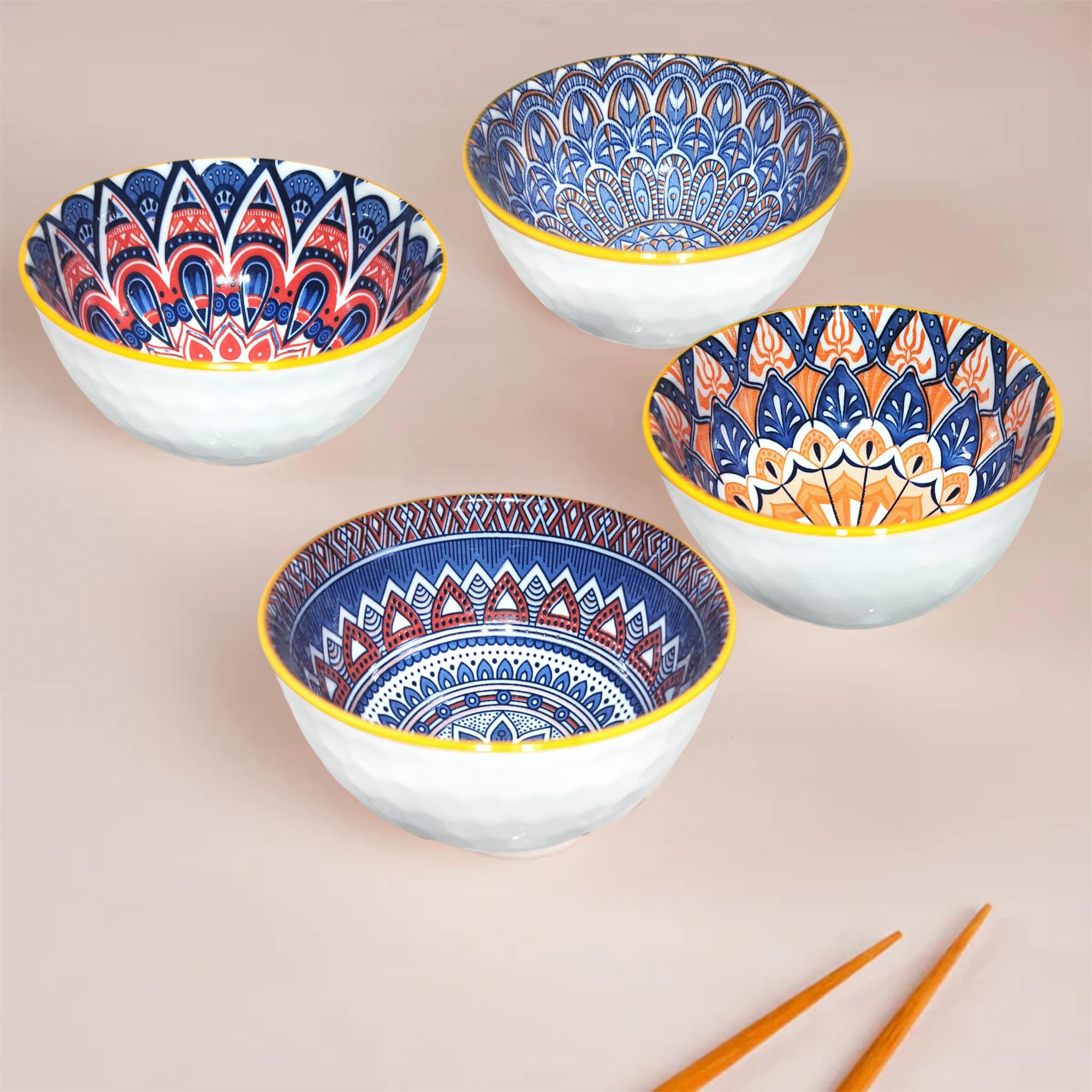4PCS Mandela Porcelain Soup Cereal Serving Bowls | Bamagate.com featuring colorful mandala patterns, ideal for soup or cereal in modern kitchens.