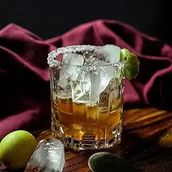 Brick Whisky Glasses 6PCs Set for Gift Price in Sri Lanka filled with cocktail, ice, and lime, perfect for stylish home bar presentation.