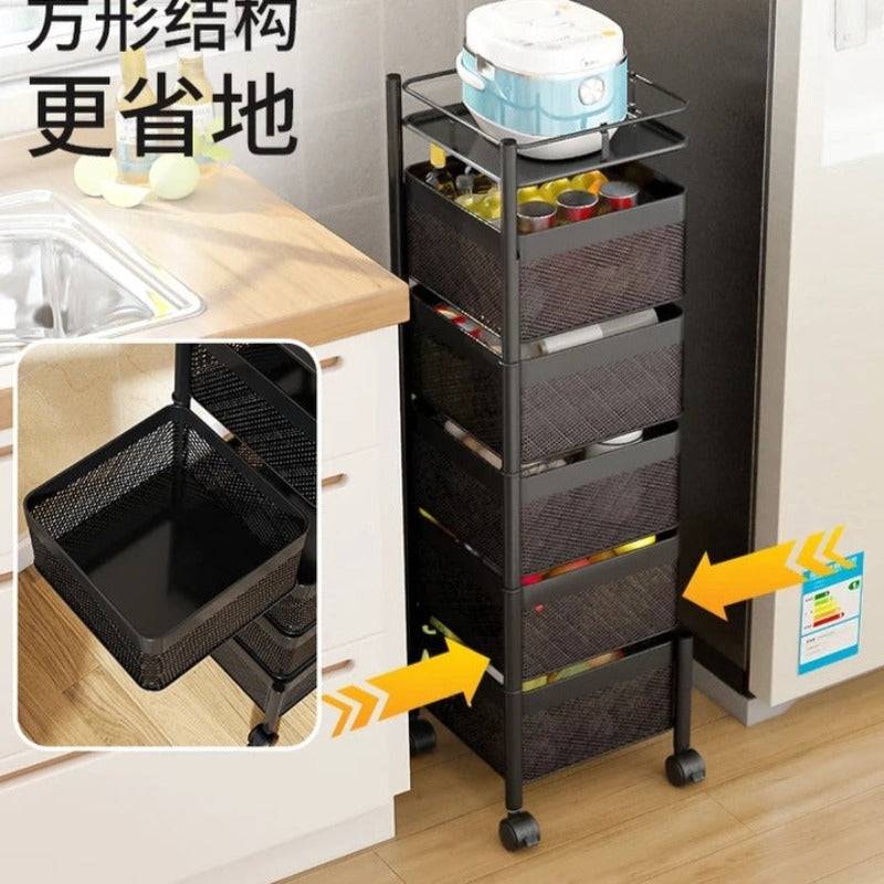Kitchen Rotating Trolley Storage Rack