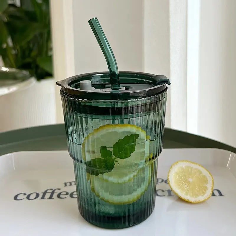 Glass Water Cup with Lid
