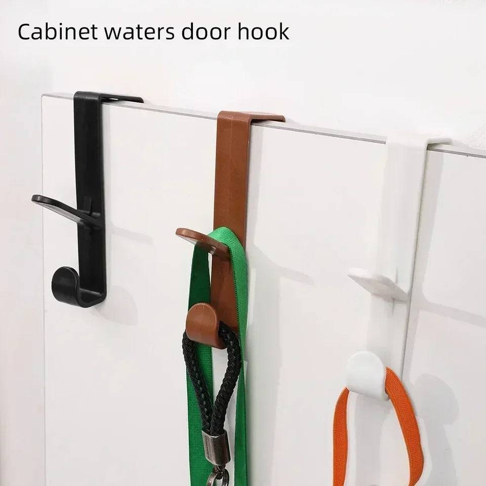 Coat and Hat Hanger - Organizer Solution in three colors mounted on cabinet doors, holding accessories. Multi-hook design for efficient storage.