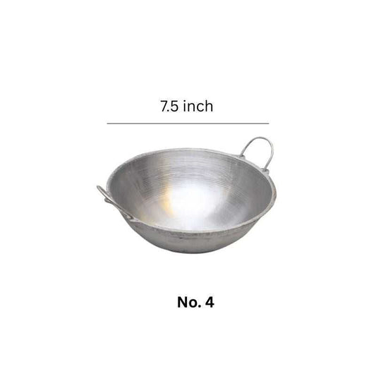 Aluminum Frying Pan Thachi No 4 with 7.5-inch diameter, ideal for even heat cooking in traditional Sri Lankan kitchens.