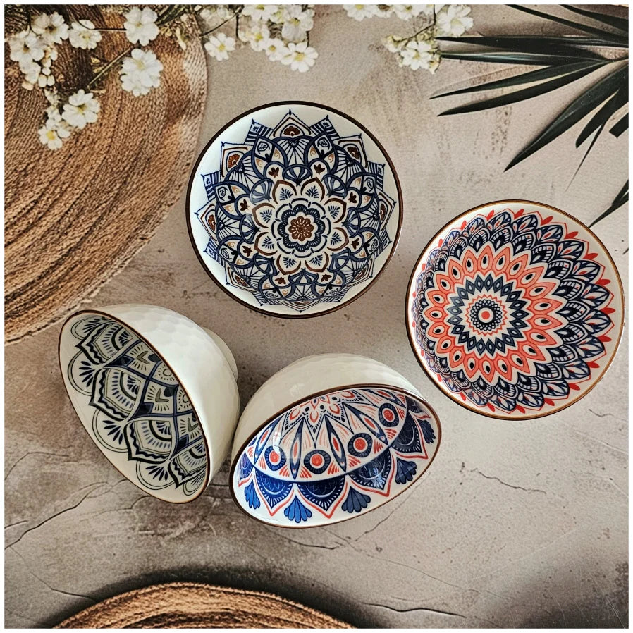 Set of 4 colorful porcelain salad bowls 4.5 inch with intricate mandala patterns, ideal for desserts or salads. Shop Colorful Porcelain Salad Bowls Price in Sri Lanka.
