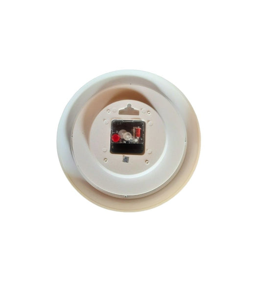 Back view of CAMY Wall Clock Round 8-inch showing battery-operated quartz mechanism and wall-mount slot for easy installation.
