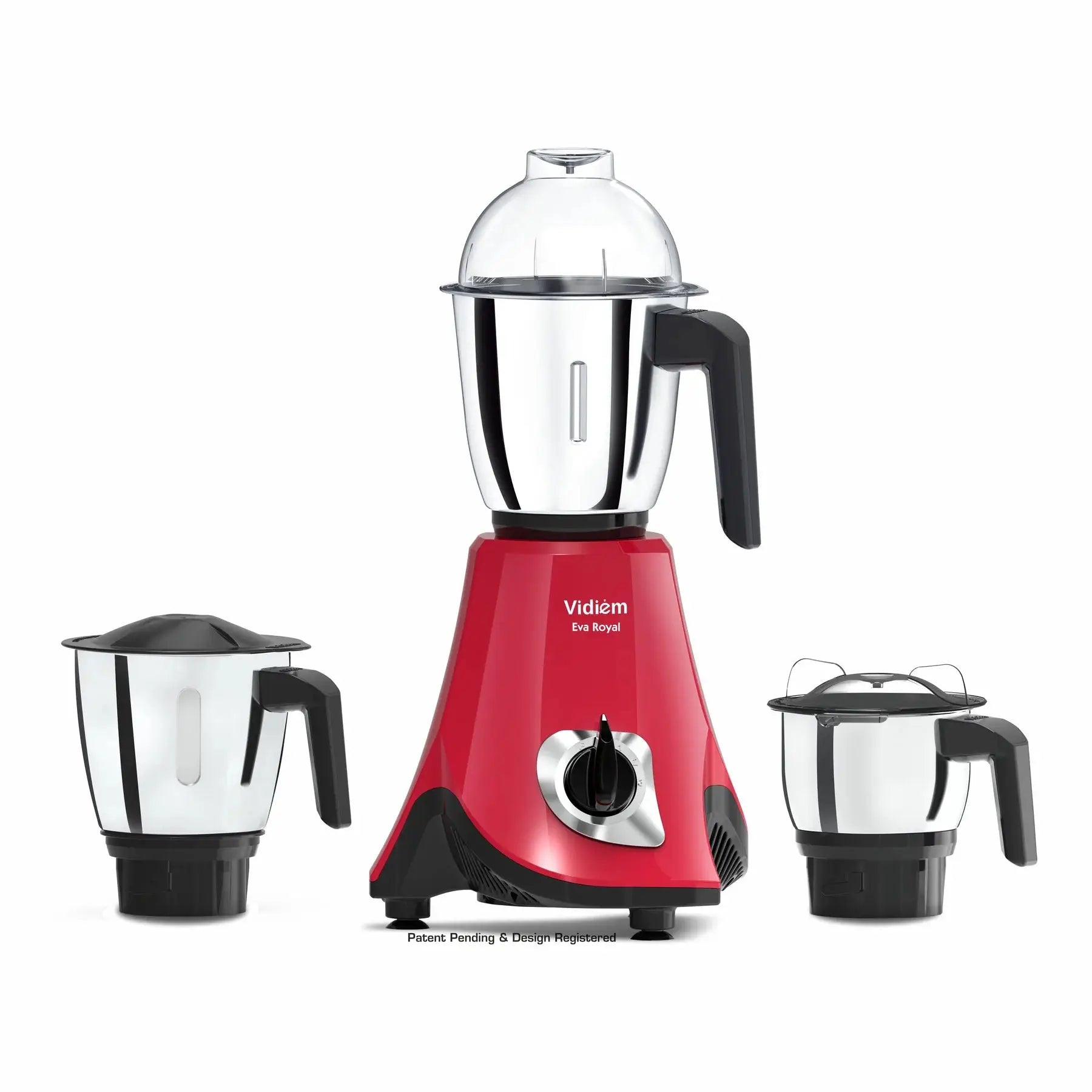 Vidiem EVA Royal 750W Mixer Grinder with three stainless steel jars and a powerful motor for efficient grinding and blending. Ideal for modern kitchens.
