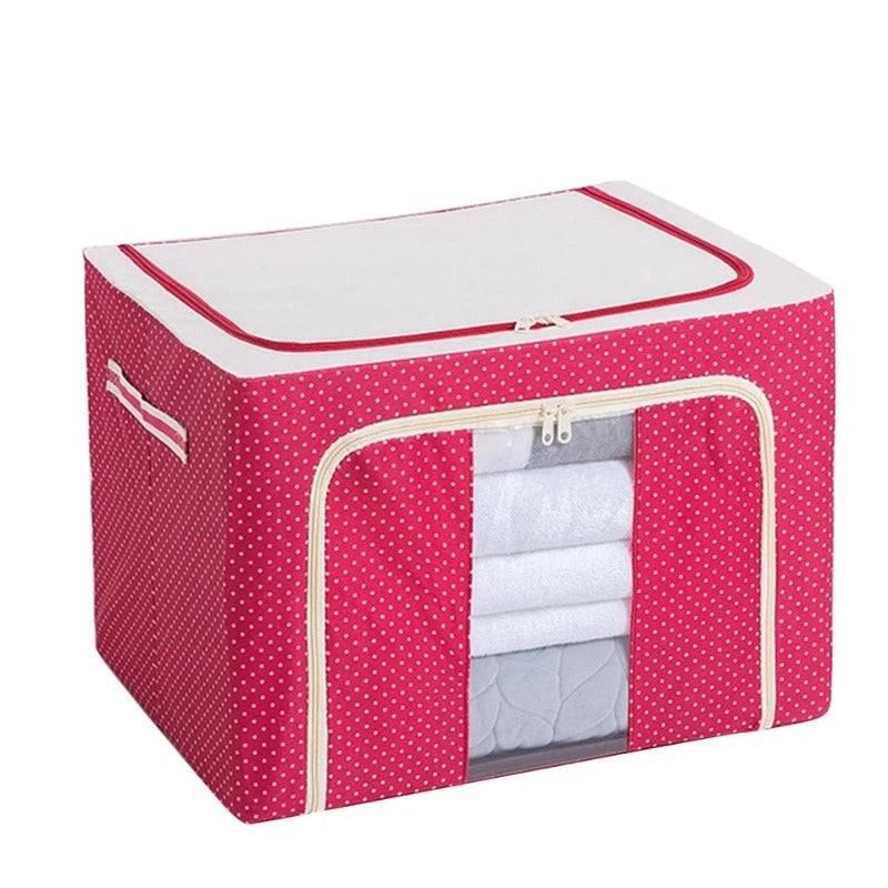 Cloth Storage Box 39cm - Foldable Sturdy Organizer in red with polka dots, ideal for organizing towels and linens in home storage spaces.
