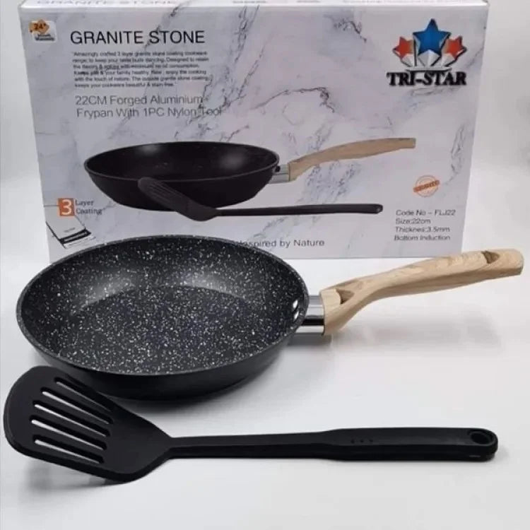Tri Star Granite Stone Frypan 20 CM with box and spatula, non stick frying pan for induction and gas cookers in Sri Lanka