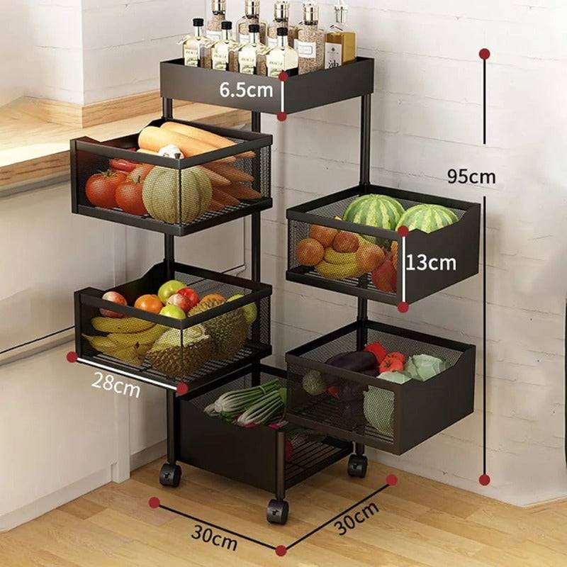 Kitchen Rotating Trolley Storage Rack
