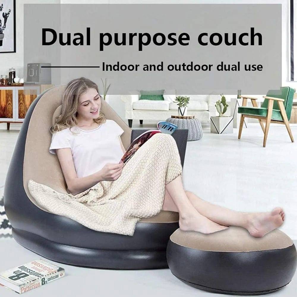Inflatable Sofa Chair - Portable Sofa | Lightweight & Portable, perfect for indoor and outdoor use with matching footrest. Ideal for modern living rooms.