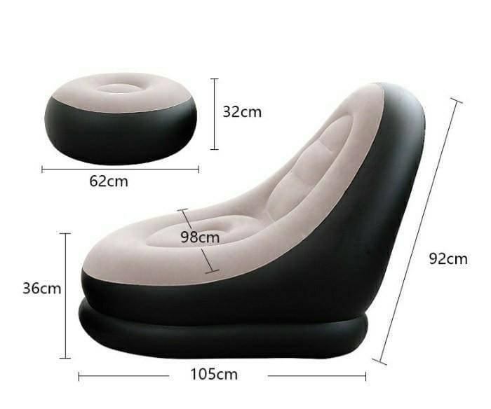Inflatable Sofa Chair 2PCS set with dimensions, featuring a lightweight and portable design ideal for indoor or outdoor use.