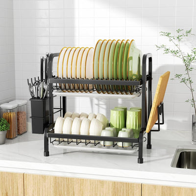 2-Tier Multifunctional Kitchen Dish Plate Drying Rack