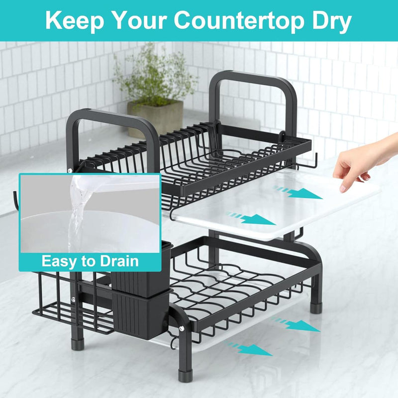 2-Tier Multifunctional Kitchen Dish Plate Drying Rack