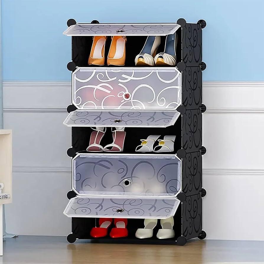 5 Layer Plastic Shoe Rack with Doors