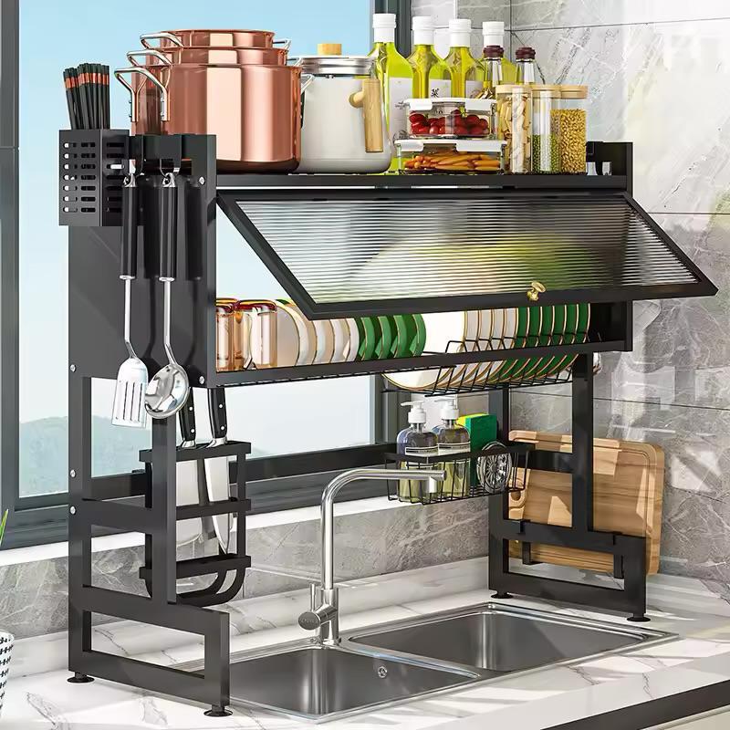 Kitchen Over-the-Sink Dish Drying Rack with Door