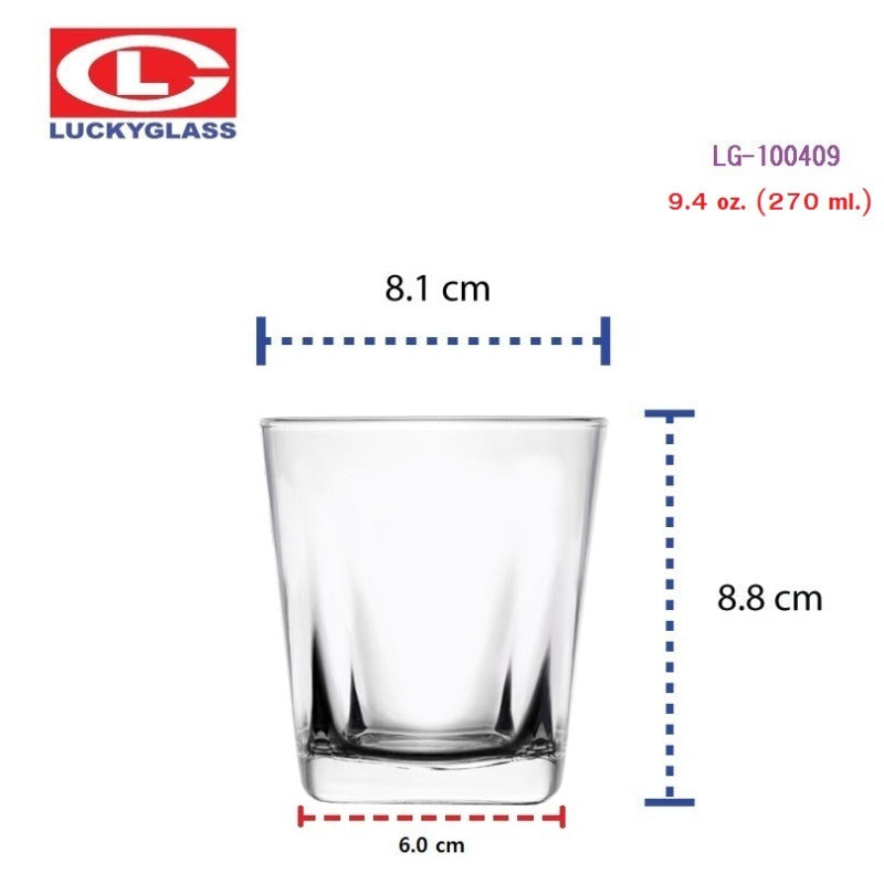 Tumbler Water Glasses 6 PCS with dimensions 8.8 cm height and 270 ml capacity, perfect for whisky or juice in modern drinkware collections.