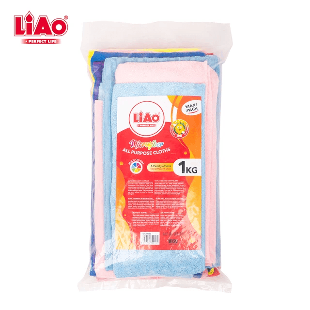 LIAO Multipurpose Cloths - Microfiber Cleaning 12 Pack in assorted colors, 1KG maxi pack for household cleaning and dusting tasks.