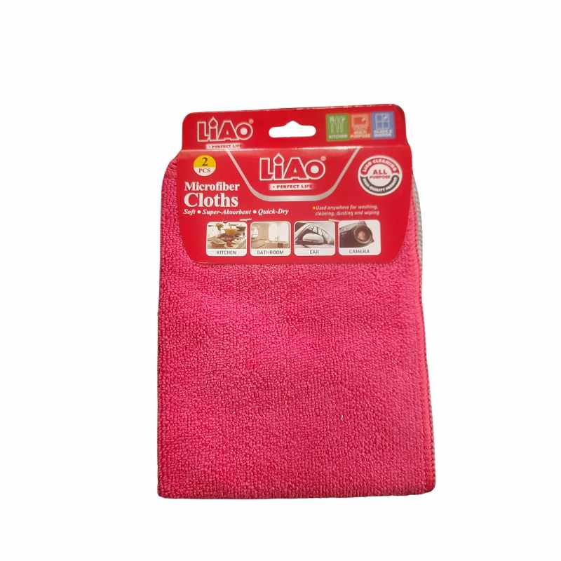 LIAO Micro Fiber Cloth 2 PCS in pink, ideal for cleaning surfaces in kitchens and bathrooms. Available at Bamagate.com in Sri Lanka.