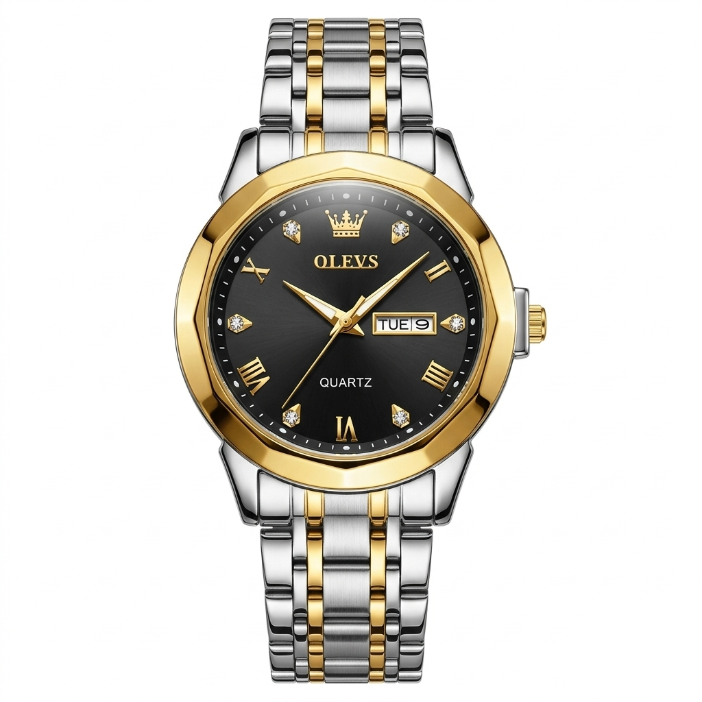Luxury Two-Tone Men’s Watch with Black Dial