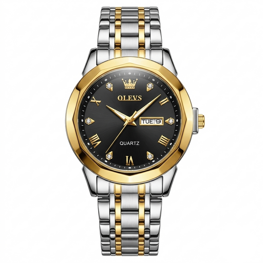 Luxury Two-Tone Men’s Watch with Black Dial