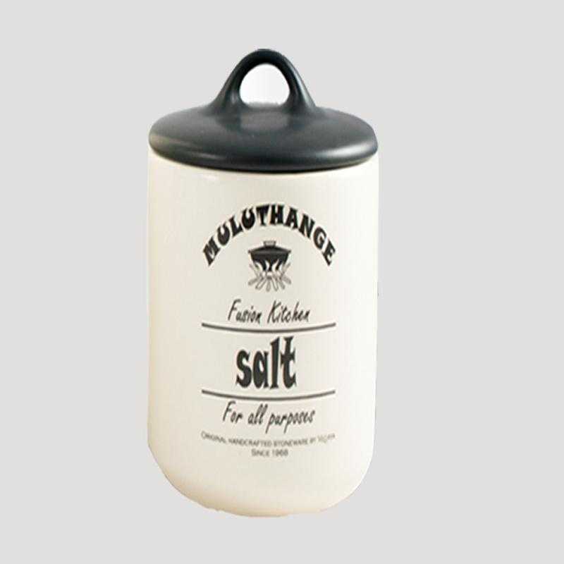 Muluthange Large Jar Salt with black lid for kitchen storage, ideal for pantry organization. Ceramic canister available at Bamagate.com.