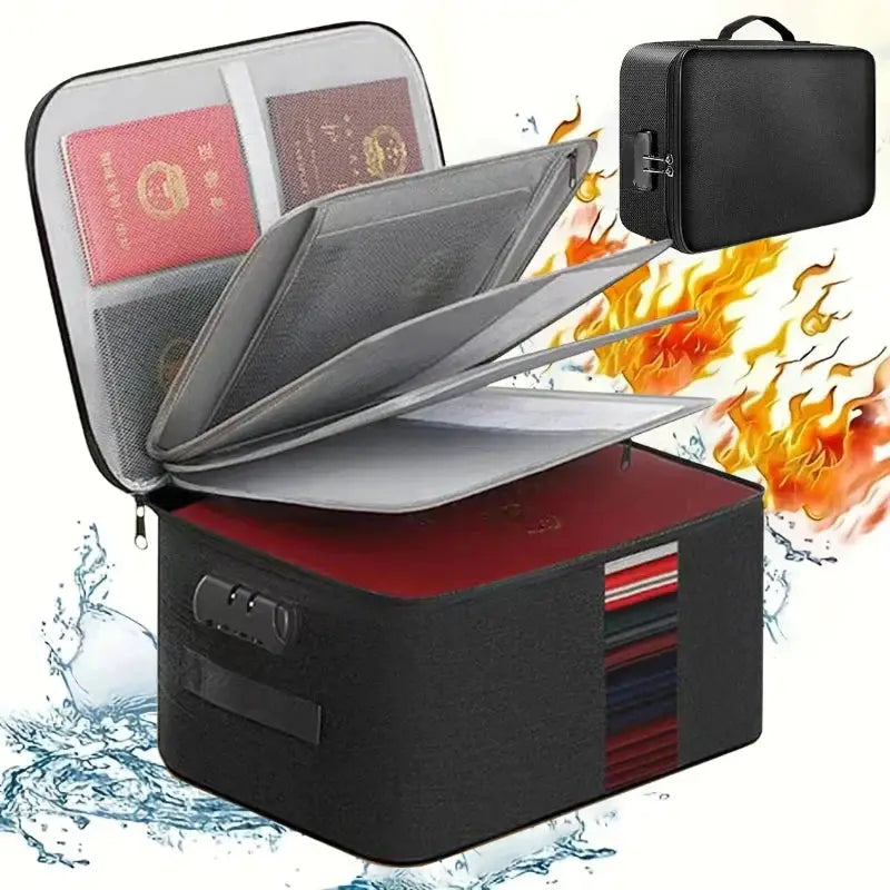 Passport Safe Storage Bag - Document Storage | Waterproof Fiberglass travel bag with fireproof and waterproof protection, ideal for organizing passports and documents.