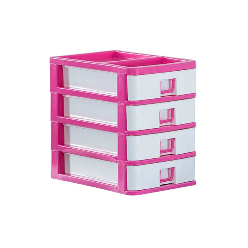 Pink and white Plastic Desktop Drawer - 4 Layer Storage unit, perfect for compact desk organization in home or office settings.