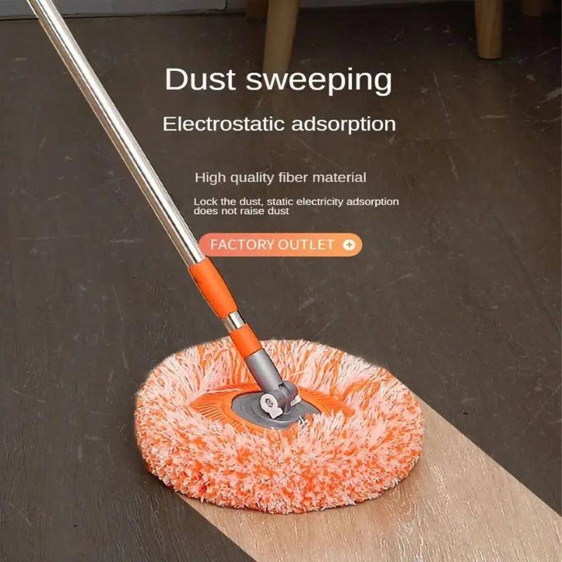 Rotatable Cleaning Mop with 360 motion and electrostatic adsorption for dust sweeping on hardwood floors. Ideal for efficient corner cleaning.