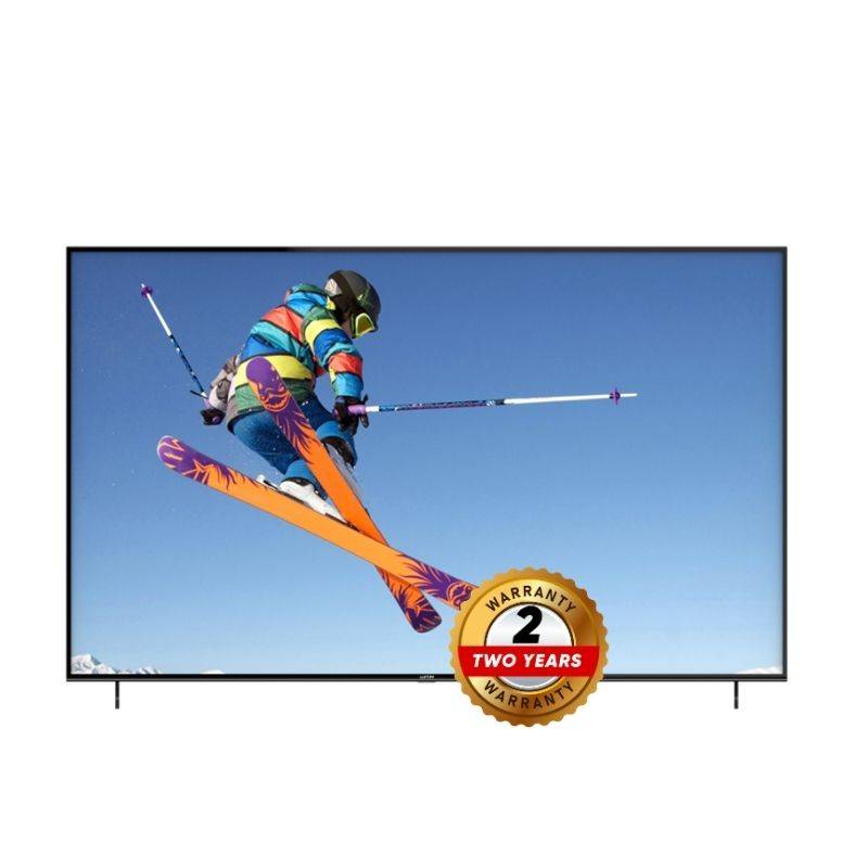 Mitshu 32" Smart LED TV MTV-SM832 with 2-year warranty badge, displaying ski jumper. Best smart TV deal in Sri Lanka.