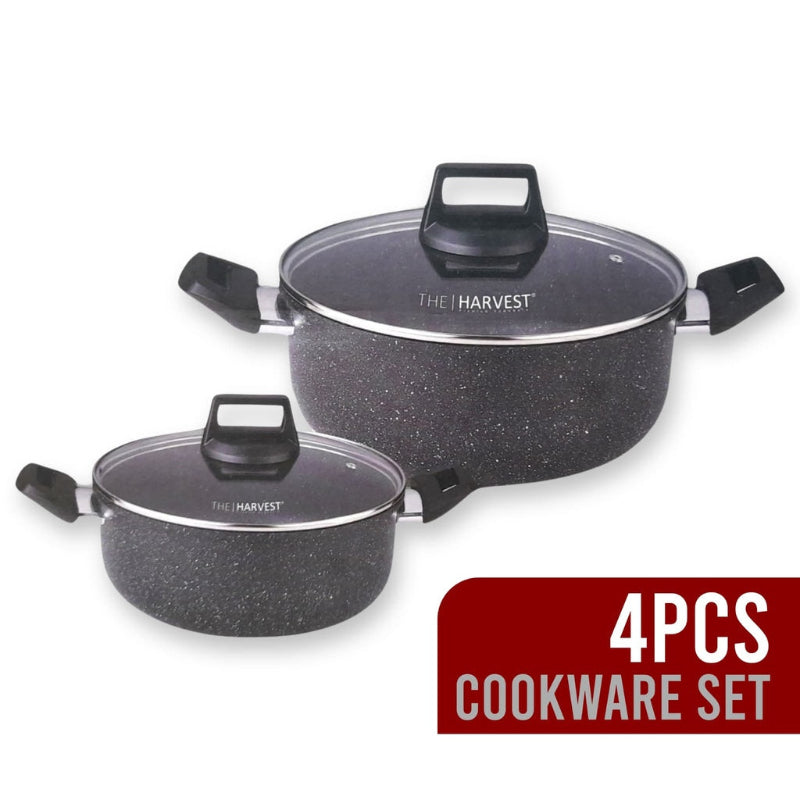 Harvest cookware set 100% PFOA free dual-layer nonstick coating for easy release and quick cleanup, provides healthful nonfat cooking options, dishwasher safe.