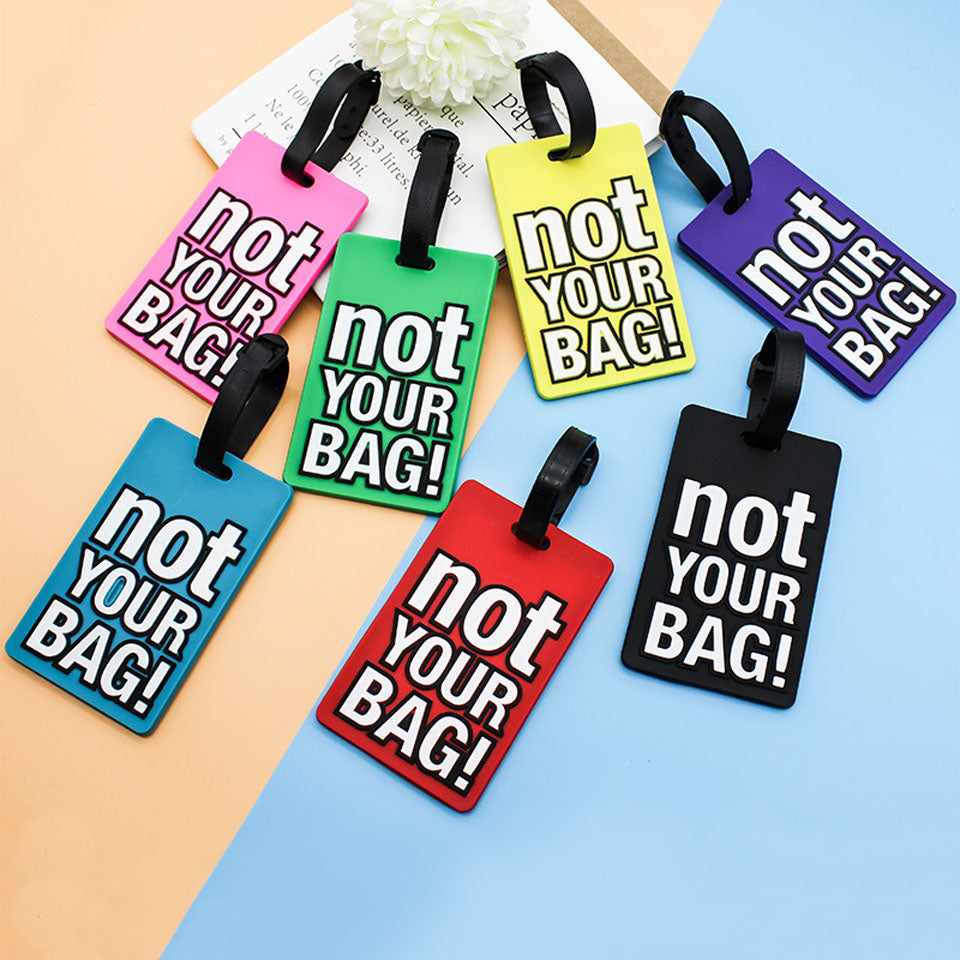 Colorful Travel Suitcase Tag with 'NOT YOUR BAG' text, ideal for easy luggage identification. Available online in Sri Lanka with secure lock feature.