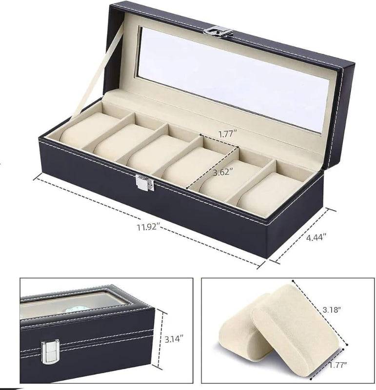 PU Leather Watch Storage Organizer Price in Sri Lanka with dimensions and cushion details, offering compact and protective watch storage solution.