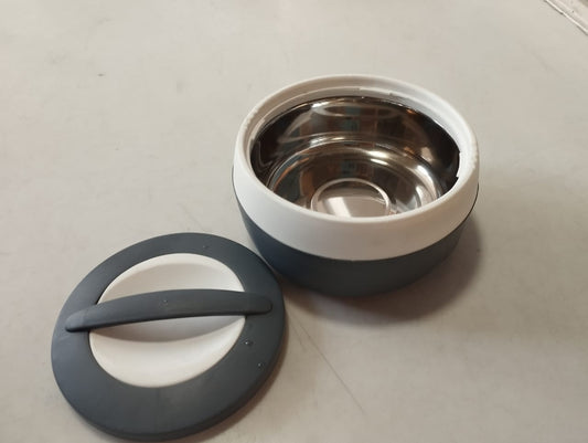 Double Layer Food Warmer Container 600 ml with stainless steel interior and grey lid, ideal for keeping meals warm in kitchen and dining use.
