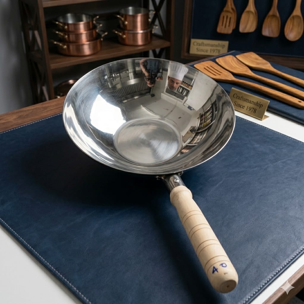 Premium 16" Stainless Steel Wok with Cool Wooden Handle