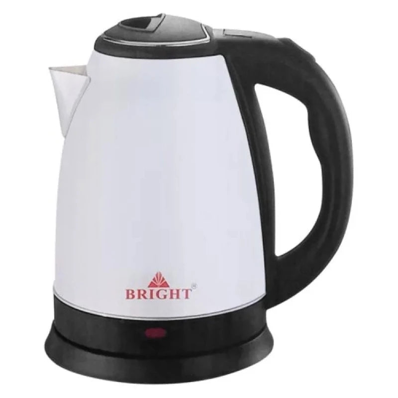 Bright Electric Kettle Silver 1.8L with cordless base and black handle, ideal for fast boiling in modern kitchens.