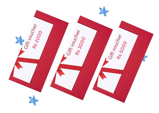 Bamagate Vouchers in red envelopes showing Rs 2000, Rs 3000, and Rs 5000 denominations. Buy gift cards online with no fees or expiration.