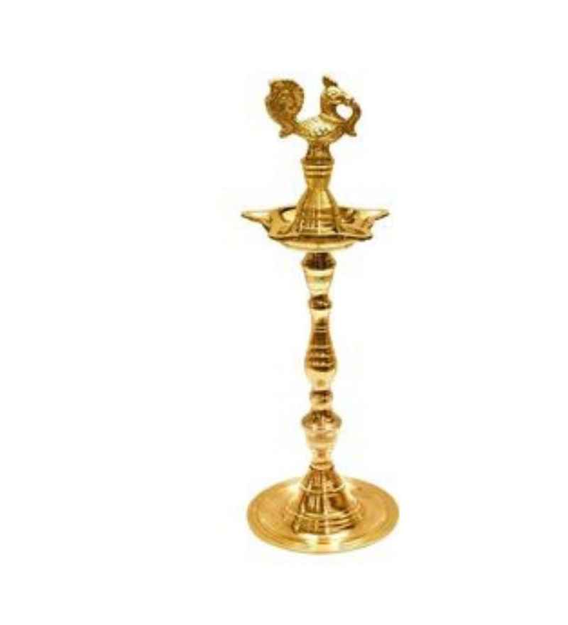 Brass Kuthu Vilakku Lamp - Handcrafted Brass Lamp with intricate carvings, ideal for traditional pooja decor and spiritual home settings.